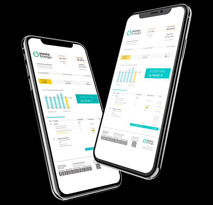 Celular com a fatura da Metha Energia